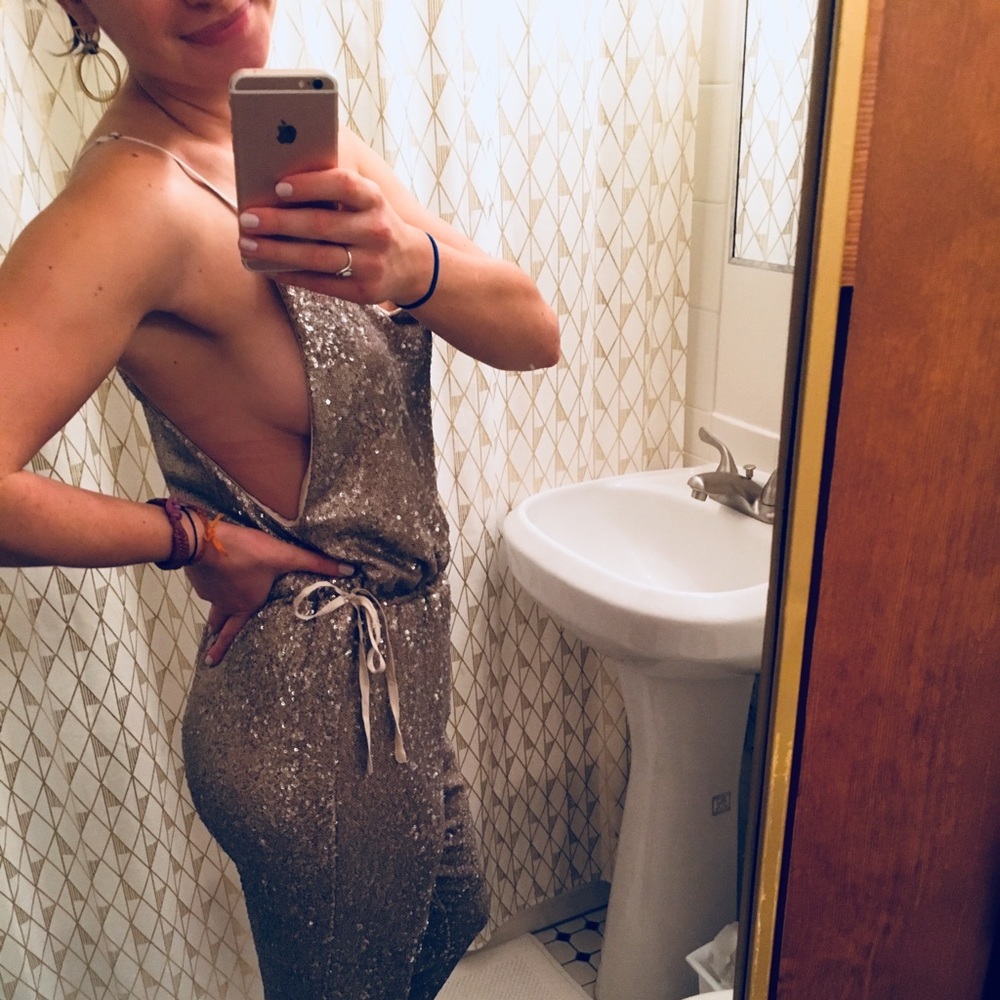 Free People champagne sequin jumpsuit